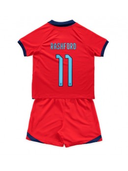 Otroški Nogometna dresi replika Anglija Marcus Rashford #11 Gostujoči SP 2022 Kratek rokav (+ hlače)